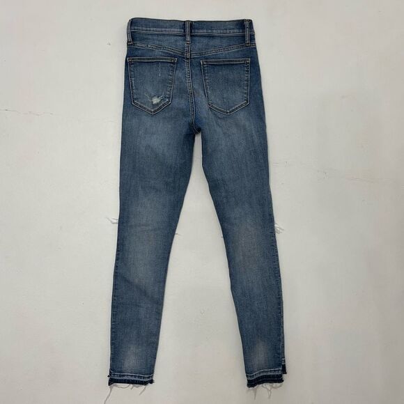 GAP high waisted rise true skinny raw hem distressed patch denim blue jeans 26 - Picture 10 of 11